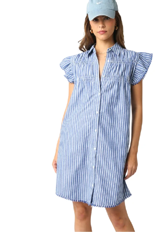 Belted Casual Dresses to Define the Waist​ Claire Striped Dress- Blue