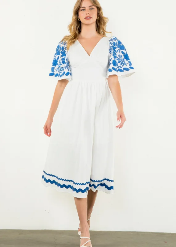 Modal Casual Dresses in Smooth Textures​ THML MiMi Embroidered Midi Dress- WH