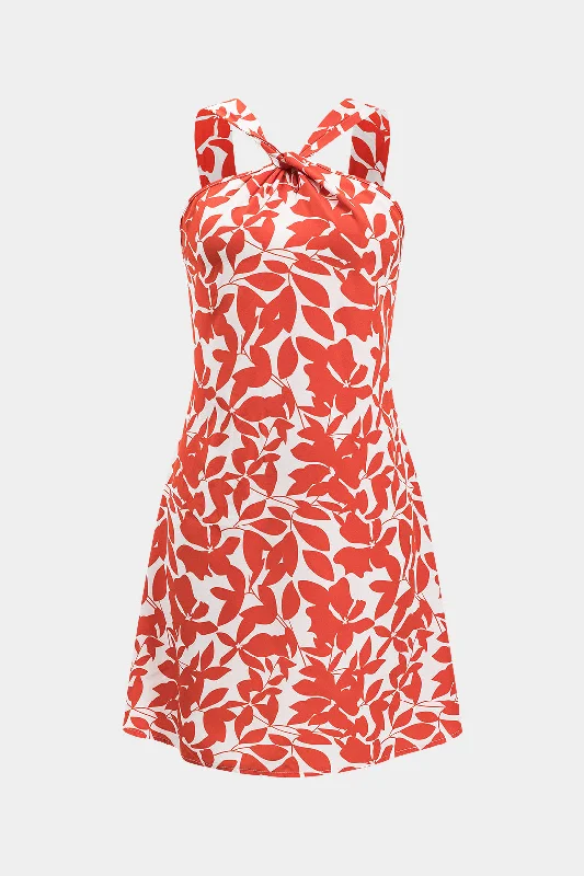 Lace - Trimmed Casual Dresses for a Delicate Touch Leaves Print Ruched Twist Knot Crossed Backless Mini Dress Lace - Trimmed Casual Dresses for a Delicate Touch Leaves Print Ruched Twist Knot Crossed Backless Mini Dress