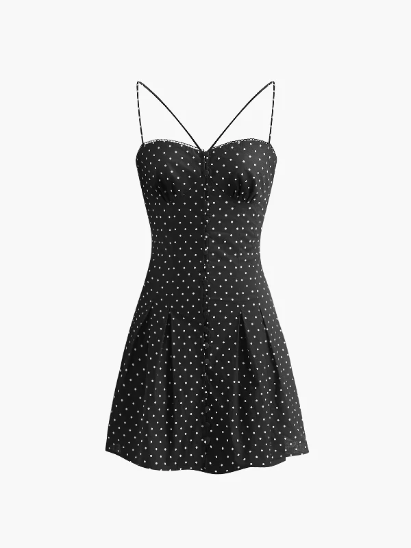 Zip - Front Casual Dresses for Easy On and Off​ Polka Dot Knotted Back Cami Short Dress