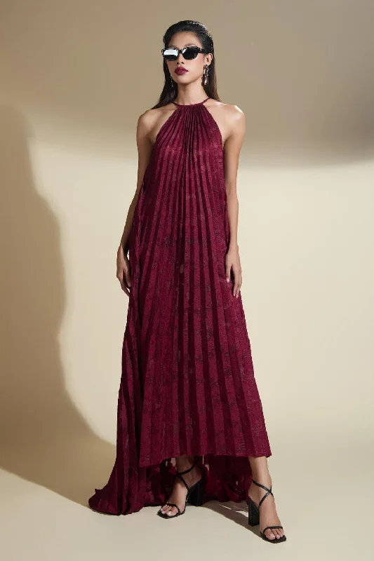 Baby Girl Casual Dresses for a Sweet Look​ Nicole Halter Pleated Brocade Maxi Dress