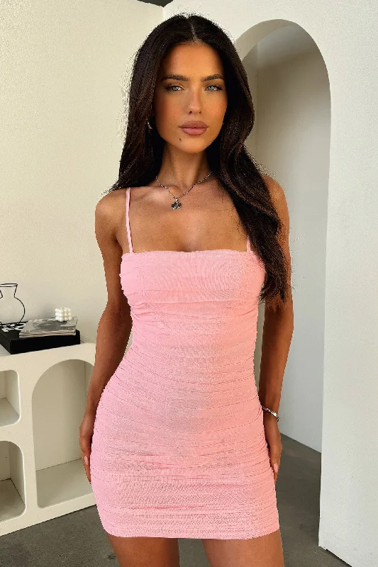 Leather mini dresses for a edgy style Zena Mesh Mini Dress - Blush