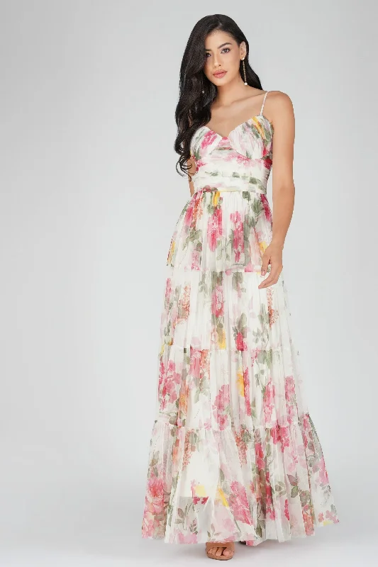 Metallic - Accented Casual Dresses for a Shiny Finish​ Thea Tulle Floral Maxi Dress