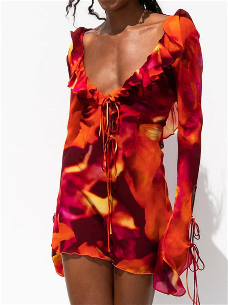Polyester mini dresses for easy care FashionSierra -2024 Y2K Ruffle Deep V-neck Slim Fit Mini Dress Polyester mini dresses for easy care FashionSierra -2024 Y2K Ruffle Deep V-neck Slim Fit Mini Dress