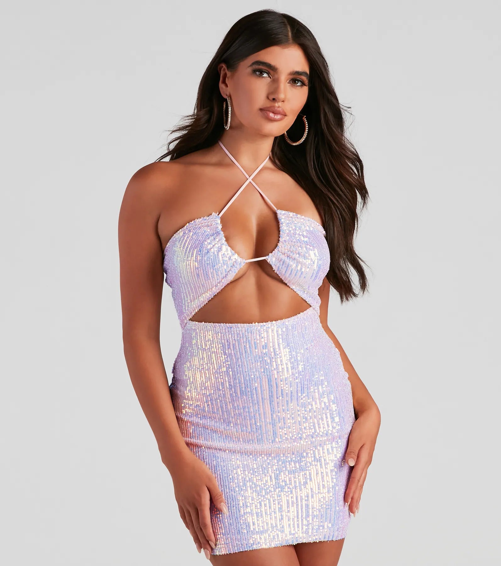 Sheer mini dresses with lace inserts Disco Beauty Sequin Mini Dress