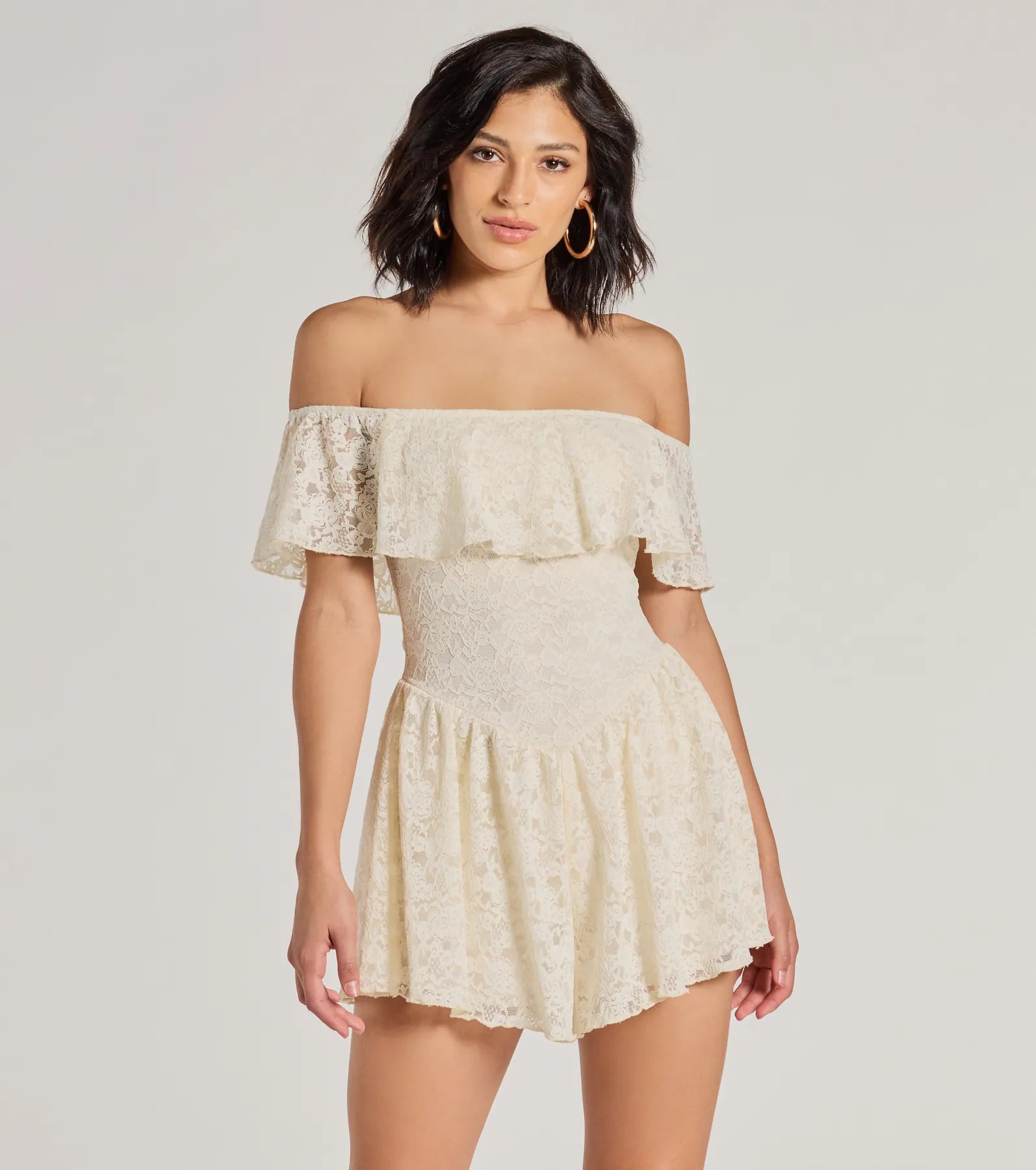 Detachable - Sleeve Casual Dresses for Versatility Boho Lace Off-The-Shoulder Drop Waist Romper Detachable - Sleeve Casual Dresses for Versatility Boho Lace Off-The-Shoulder Drop Waist Romper