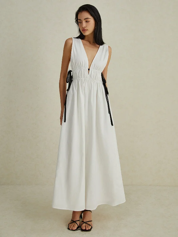 Jewelry - Complementary Casual Dresses for a Complete Look​ Backless V-neck Drawstring Long Dress