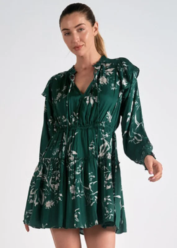 Belted Casual Dresses to Define the Waist​ Elan Alexia L/S Dress- Jade Toulouse Print ***FINAL SALE***