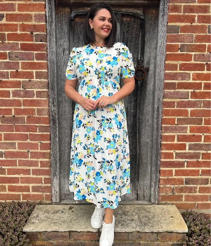 Zip - Front Casual Dresses for Easy On and Off​ Ivory Floral Print Midi Dress