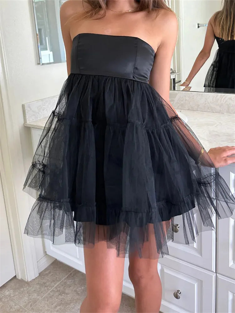 Mini dresses with tiered skirts for added volume FashionSierra - 2024 Tulle Tutu Tube Solid Color Strapless Off Shoulder Mini Dress Mini dresses with tiered skirts for added volume FashionSierra - 2024 Tulle Tutu Tube Solid Color Strapless Off Shoulder Mini Dress