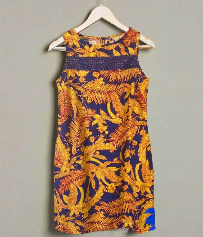 Zip - Front Casual Dresses for Easy On and Off Blue & Yellow Leaf Print Linen Blend Dress 6 Zip - Front Casual Dresses for Easy On and Off Blue & Yellow Leaf Print Linen Blend Dress 6