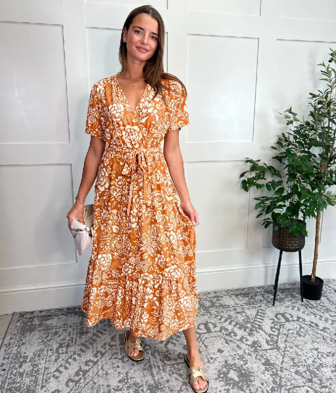 Work - from - Home Casual Dresses for Comfort and Style​ Orange Sophia Midi Dress