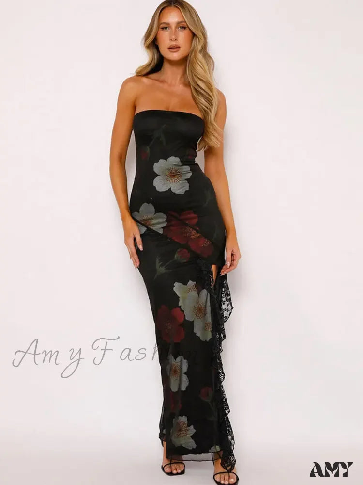 Velvet Casual Dresses for a Luxurious Look Amy Fashion - Strapless Print Lace Vent Backless Split Boho Dress Velvet Casual Dresses for a Luxurious Look Amy Fashion - Strapless Print Lace Vent Backless Split Boho Dress