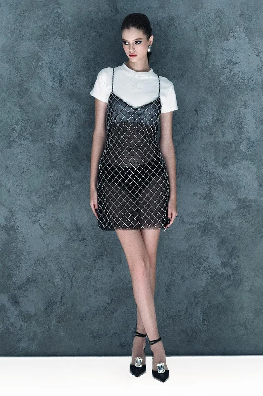 Detachable - Sleeve Casual Dresses for Versatility​ Misty Straight Cami Mesh Mini Dress