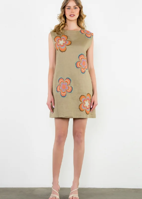 Abstract - Printed Casual Dresses for a Contemporary Vibe​ THML Havana Floral Embroidered Dress- Cream