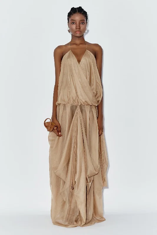 Concert - Wear Casual Dresses with a Fun Style​ Ocean Blouson Draped Chiffon Maxi Dress