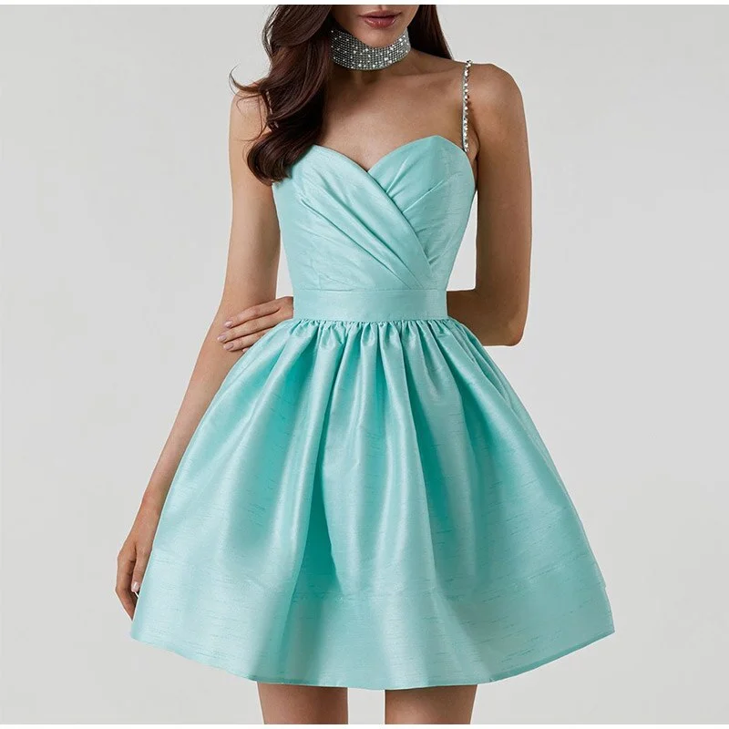 Mini dresses with mesh panels for a sexy and trendy look FashionSierra - Rhinestone Slip Sleeveless Pleated Suspender Dress