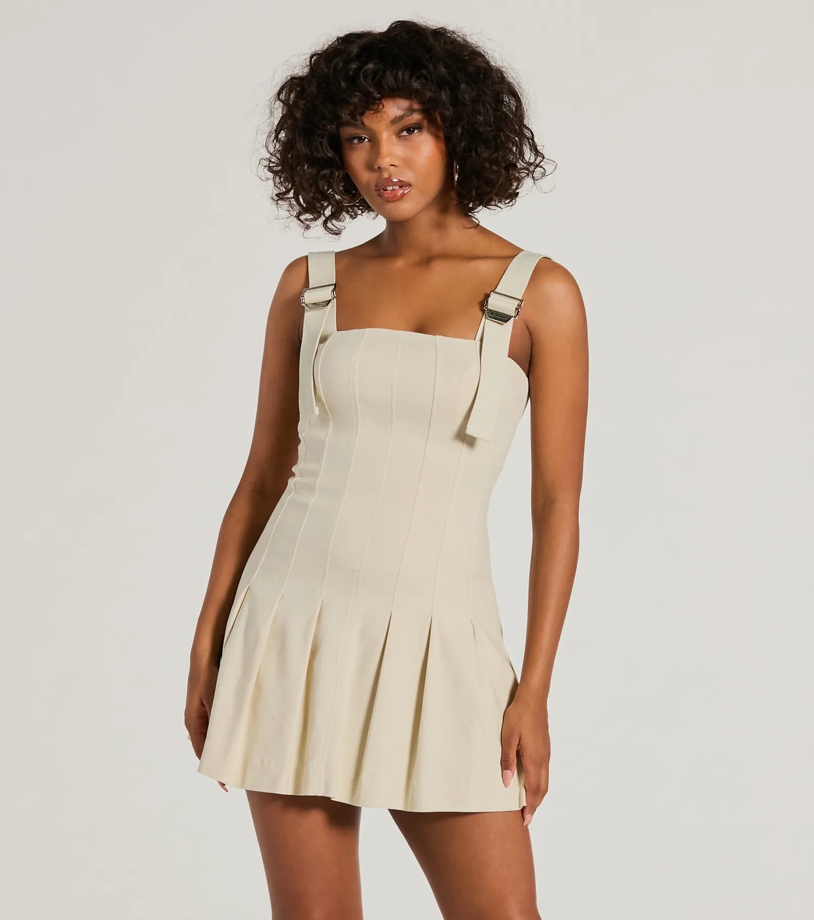 Quick - Dry Casual Dresses for Travel and Outdoor Use Babe With Taste Buckle Strap Pleated Mini Dress Quick - Dry Casual Dresses for Travel and Outdoor Use Babe With Taste Buckle Strap Pleated Mini Dress