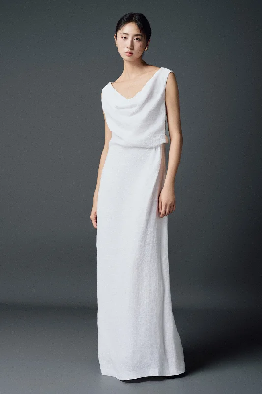 Dry - Clean - Only Casual Dresses for Delicate Fabrics Rosetta Blouson Back Slit Linen Floor Length Dress Dry - Clean - Only Casual Dresses for Delicate Fabrics Rosetta Blouson Back Slit Linen Floor Length Dress