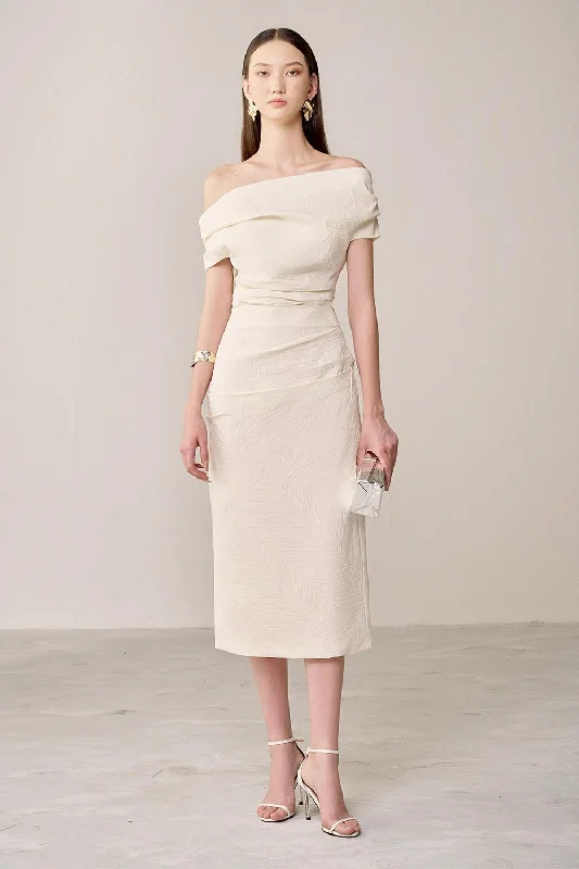 Rain - Resistant Casual Dresses for Wet Weather Amyral Sheath Asymmetric Neck Linen Cotton Midi Dress Rain - Resistant Casual Dresses for Wet Weather Amyral Sheath Asymmetric Neck Linen Cotton Midi Dress