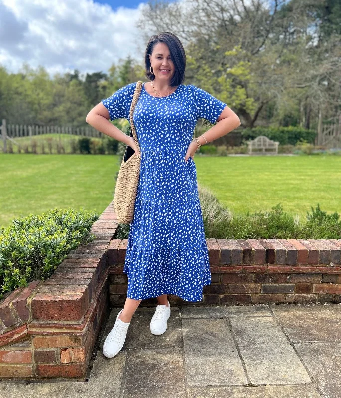 Midi Casual Dresses in Trendy Patterns​ Blue Tiered Confetti Smock Dress