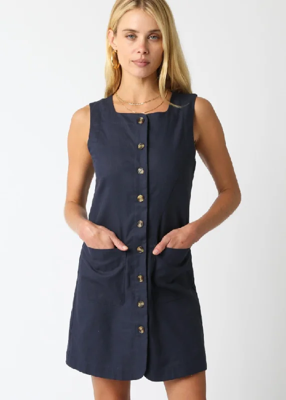 Plus - Size Casual Dresses for a Comfortable Fit​ Talia Easy Shift Linen Mini Dress-Navy