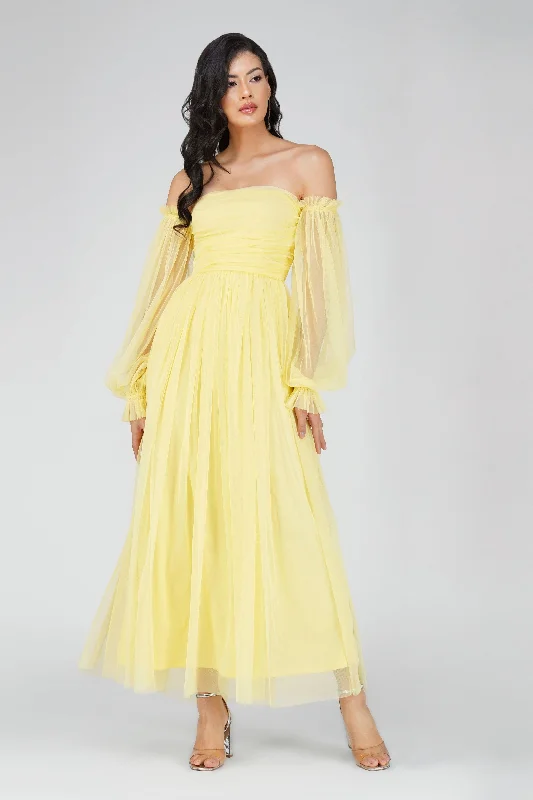 Organic Cotton Casual Dresses for a Natural Choice​ Lana Tulle Maxi Dress in Lemon