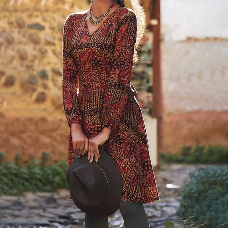Mini dresses with tassel accents for a fun touch Vintage Ethnic Style Printed Dress