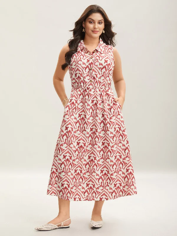Leather - Look Casual Dresses for a Tough Style Spring Abstract Print Shirt Collar Midi Dress Leather - Look Casual Dresses for a Tough Style Spring Abstract Print Shirt Collar Midi Dress