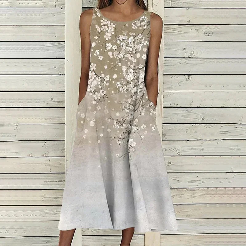 Mini dresses with ribbed textures for a unique appearance Vintage Sleeveless Floral Dress