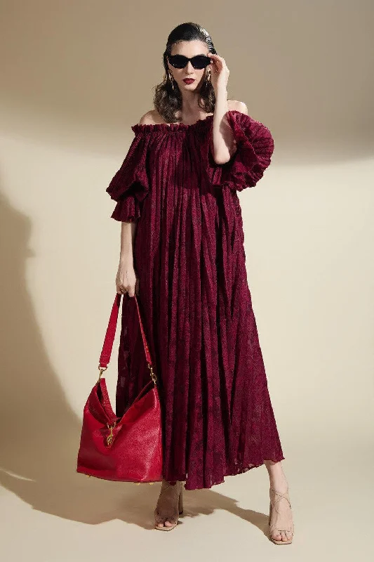 Linen Casual Dresses for Breathability​ Alaya Gathered Pleated Brocade Maxi Dress