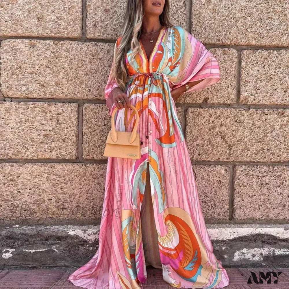 Satin Casual Dresses with a Shiny Finish Amy Fashion - Summer Elegant Gorgeous Printing Long Party Boho Dress Satin Casual Dresses with a Shiny Finish Amy Fashion - Summer Elegant Gorgeous Printing Long Party Boho Dress