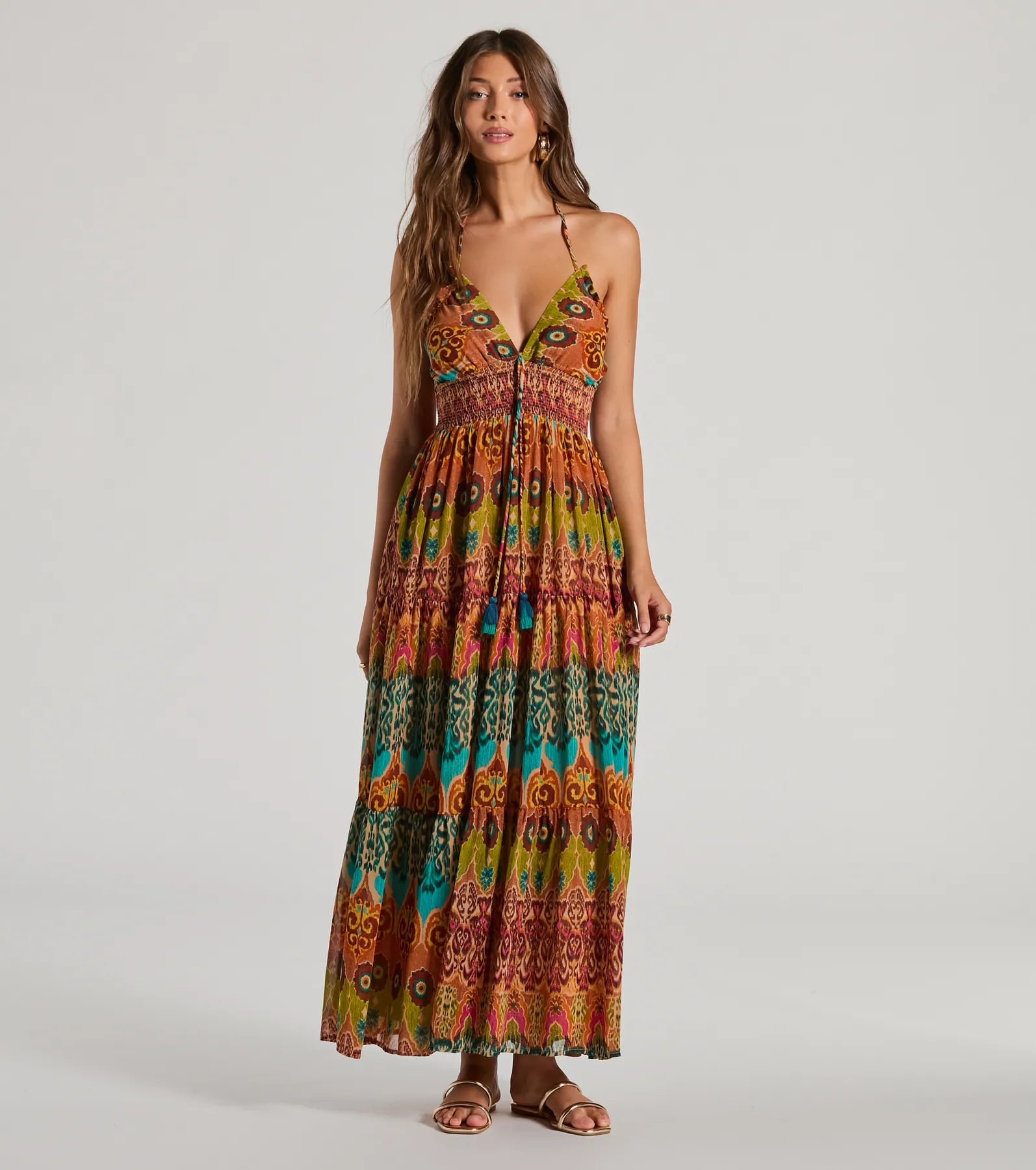 Stretchable Casual Dresses for a Flexible Fit Summer Dreams Halter V-Neck Boho Chiffon Maxi Dress Stretchable Casual Dresses for a Flexible Fit Summer Dreams Halter V-Neck Boho Chiffon Maxi Dress