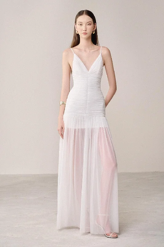 Lace - Trimmed Casual Dresses for a Delicate Touch​ Casei Drop Waist Spaghetti Strap Organza Spandex Maxi Dress