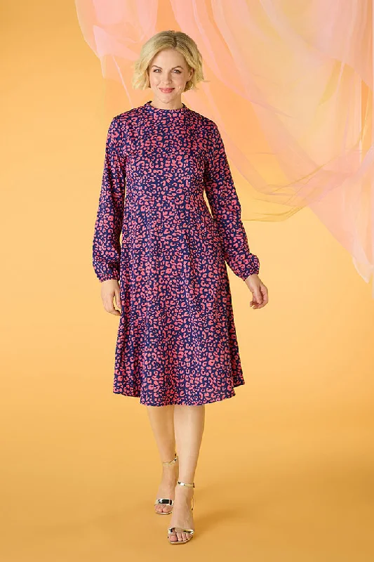 Wrap - Style Casual Dresses for Easy Wear​ Leopard Print High Neck Tea Dress