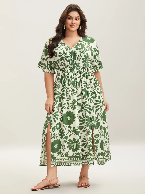 Off - Shoulder Casual Dresses for a Feminine Touch Large Floral Print Rayon Pockets Midi Dress Off - Shoulder Casual Dresses for a Feminine Touch Large Floral Print Rayon Pockets Midi Dress