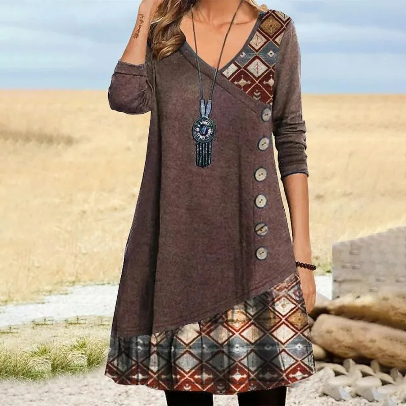 Mini dresses with patchwork designs for a unique style Vintage Geometric Patchwork Dress