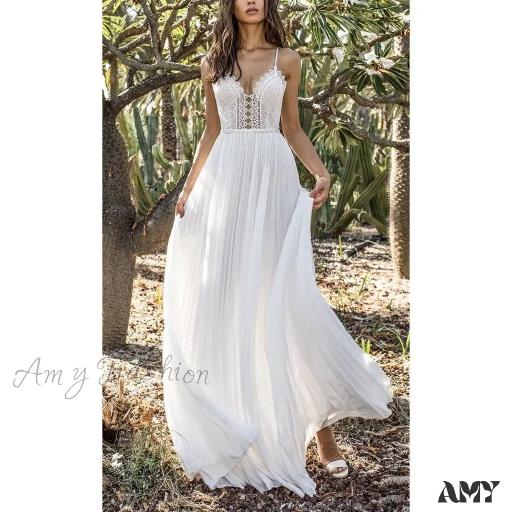 Layered Casual Dresses for a Stylish Ensemble Amy Fashion - White Lace Maxi V-Neck Slim Sleeveless Boho Dress Layered Casual Dresses for a Stylish Ensemble Amy Fashion - White Lace Maxi V-Neck Slim Sleeveless Boho Dress
