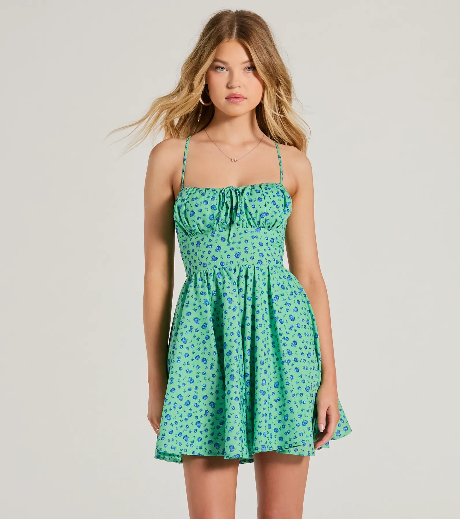 Sleep - Wear Inspired Casual Dresses for a Cozy Feel Think About Me Lace-Up Floral Skater Dress Sleep - Wear Inspired Casual Dresses for a Cozy Feel Think About Me Lace-Up Floral Skater Dress