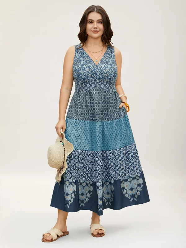 Hat - Friendly Casual Dresses for Outdoor Outfits Bandana Patchwork Floral Sleeveless Dress Hat - Friendly Casual Dresses for Outdoor Outfits Bandana Patchwork Floral Sleeveless Dress