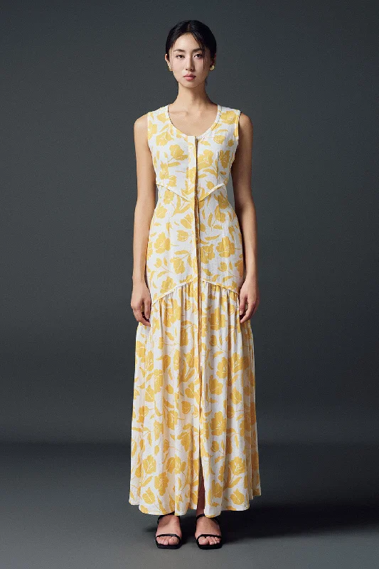 Sun - Protective Casual Dresses for Outdoor Activities Sunna Drop Waist Scoop Neck Linen Maxi Dress Sun - Protective Casual Dresses for Outdoor Activities Sunna Drop Waist Scoop Neck Linen Maxi Dress