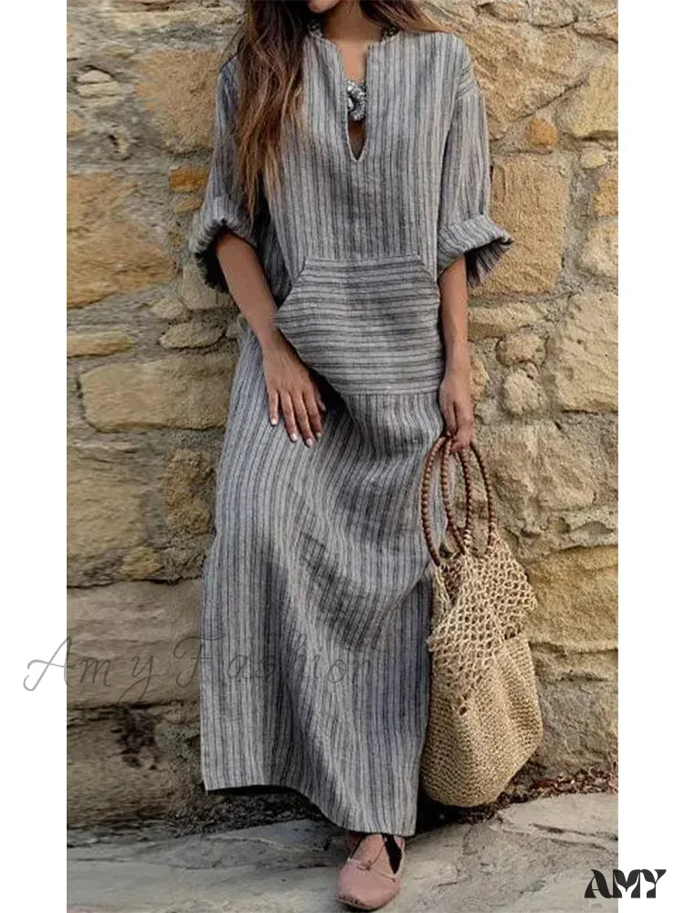 Celebrity - Inspired Casual Dresses for a Fashionable Look Amy Fashion - Summer Striped Cotton Linen Oversize Long Boho Dress Celebrity - Inspired Casual Dresses for a Fashionable Look Amy Fashion - Summer Striped Cotton Linen Oversize Long Boho Dress