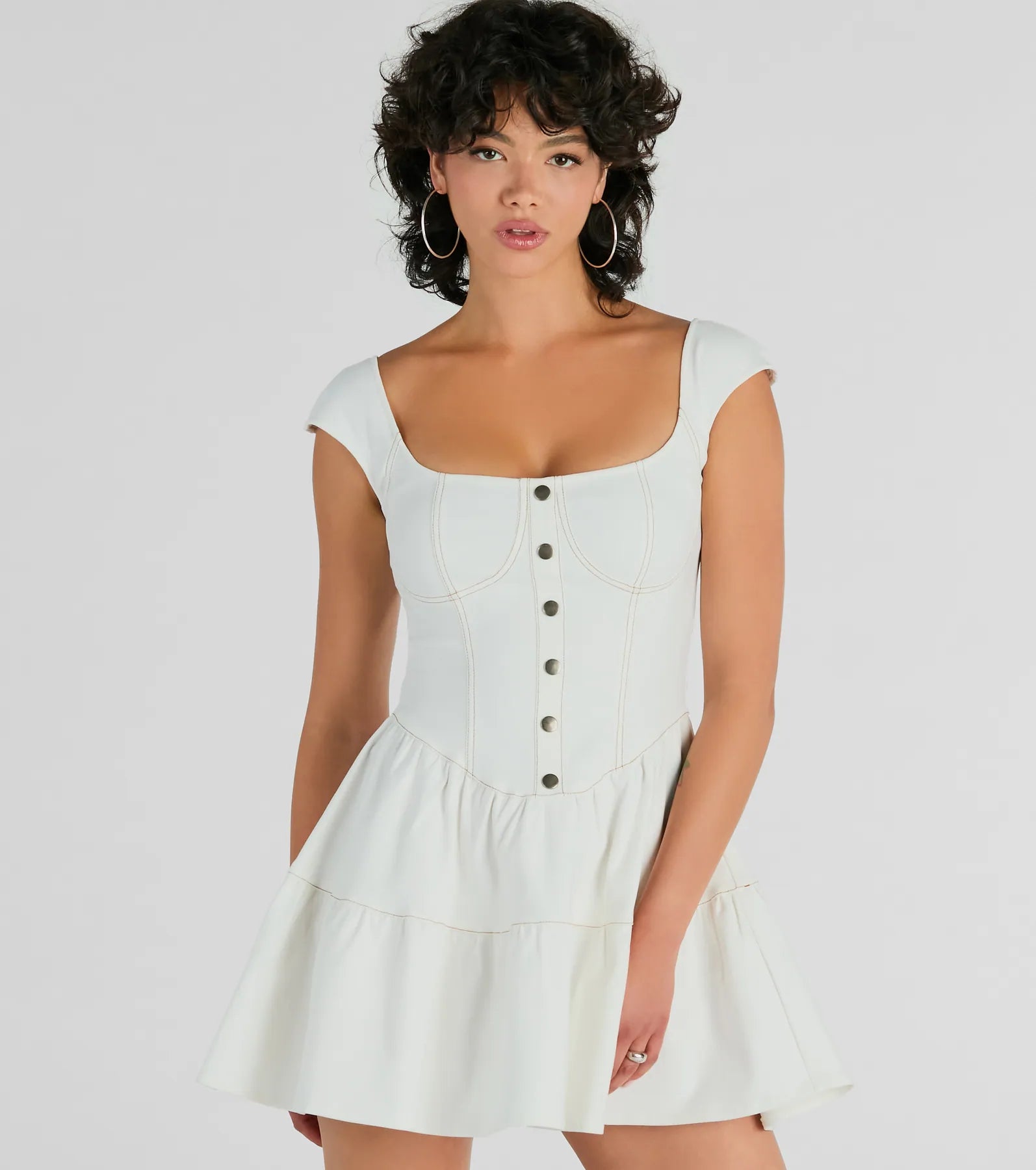 Stretchable Casual Dresses for a Flexible Fit Trendsetting Effect Ruffled Denim Skater Dress Stretchable Casual Dresses for a Flexible Fit Trendsetting Effect Ruffled Denim Skater Dress