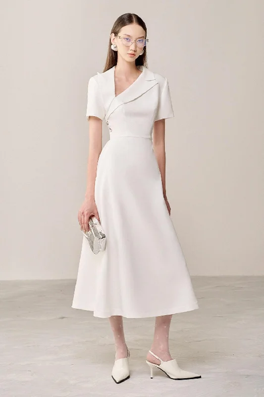 Stretchable Casual Dresses for a Flexible Fit Alin A-line Diagonal Neck Polyester Midi Dress Stretchable Casual Dresses for a Flexible Fit Alin A-line Diagonal Neck Polyester Midi Dress