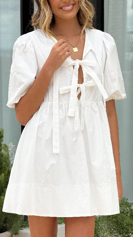 Mini dresses with puff sleeves for a vintage look Arana Mini Dress - White