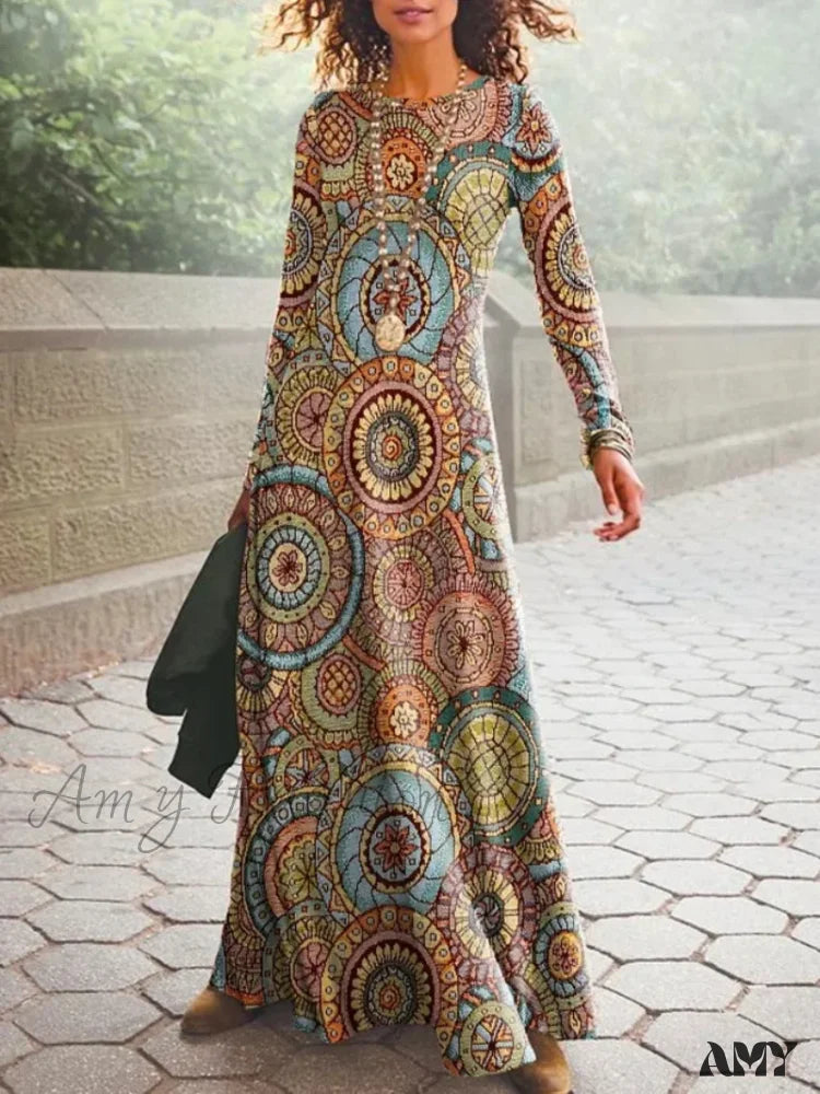 Stretchable Casual Dresses for a Flexible Fit Amy Fashion - Vintage Geometric Print Long Sleeve Boho Dress Stretchable Casual Dresses for a Flexible Fit Amy Fashion - Vintage Geometric Print Long Sleeve Boho Dress