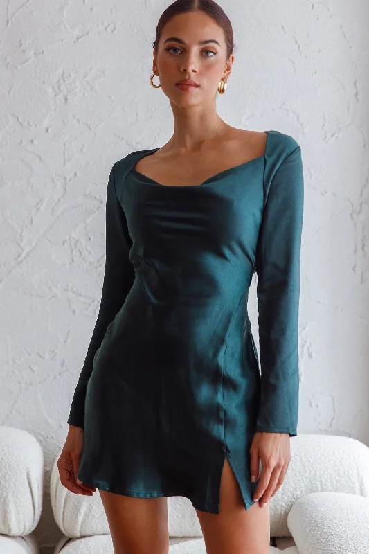 Mini dresses with wrap - around styles Champs Elysees Long Sleeve Open Back Mini Dress Forest Green Mini dresses with wrap - around styles Champs Elysees Long Sleeve Open Back Mini Dress Forest Green
