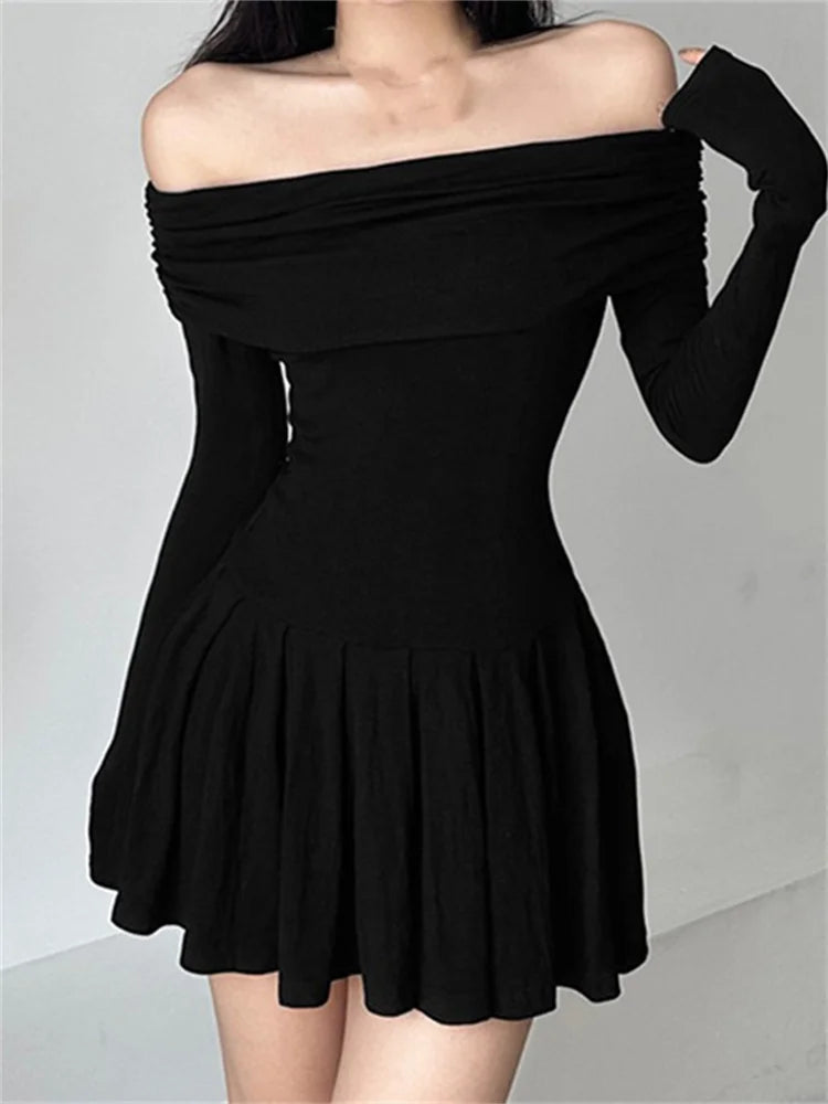 Mini dresses with criss - cross backs for a flirty look FashionSierra - 2024 Y2K Party Ruched Black Slim Fit Mini Dress