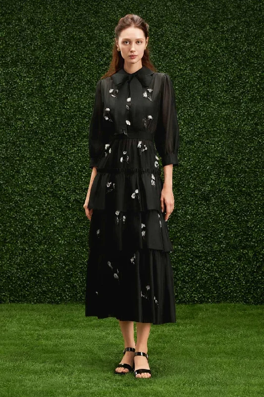 Midi Casual Dresses in Trendy Patterns​ Julie Layered Ribbon Organza Midi Dress