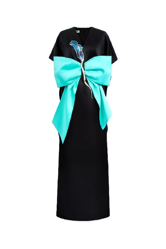 Argyle - Printed Casual Dresses in Pastel Hues​ Calla Straight Batwing Sleeved Duchess Satin Maxi Dress